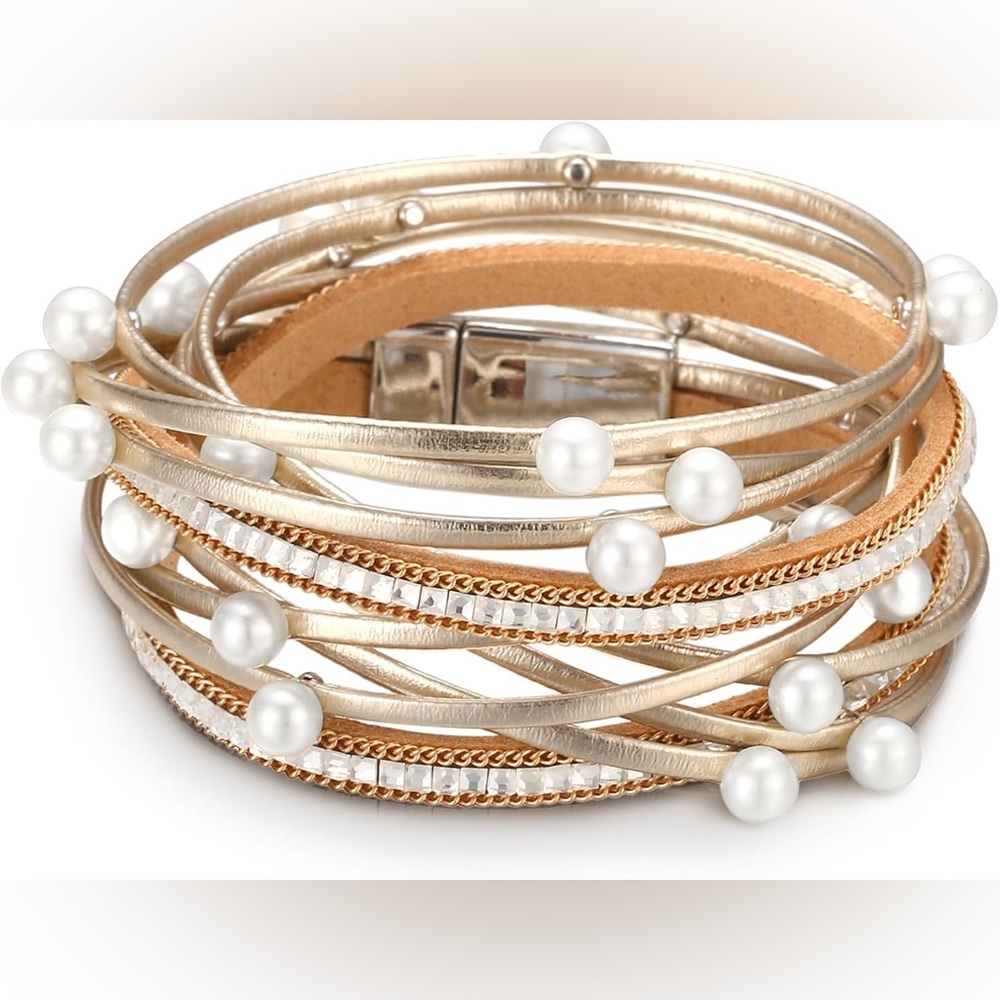 Gold And Silver Pearl Wrapped Bracelet